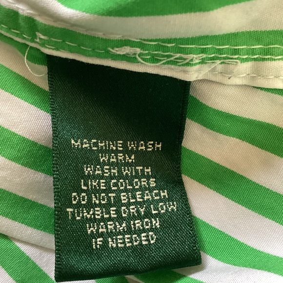 Lauren Ralph Lauren Green & White Striped 3/4 Sleeve Button Down Shirt size 2X - Picture 7 of 8